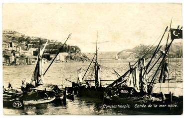 The opening of the Bosphorus to the Black Sea, Anadolu Kavağı on the right