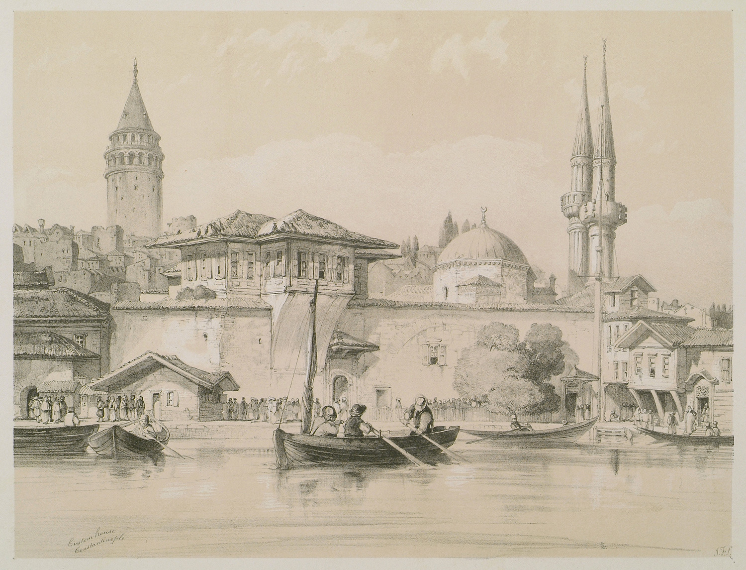 The Ottoman customs house at Karaköy. On the left the Galata Tower